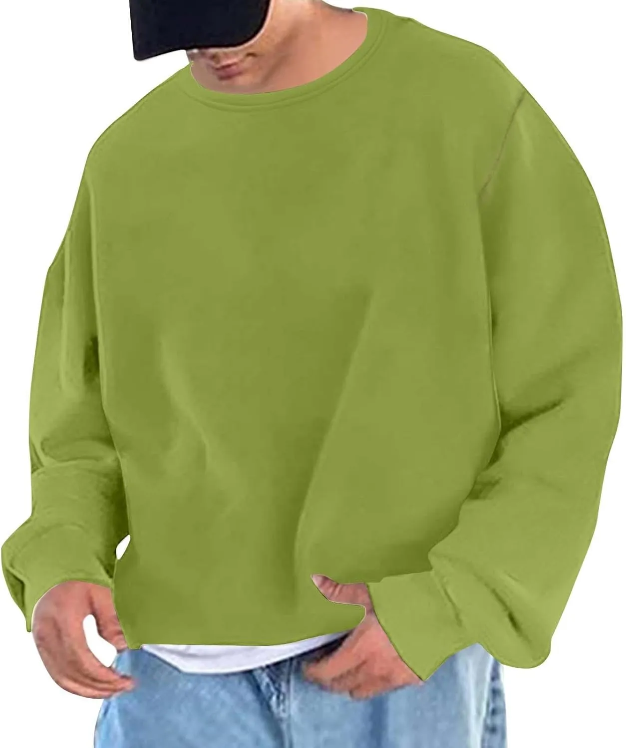 Men Oversized Sweatshirt Fleece Crewneck Long Sleeve Drop Shoulder Pullover Sweatshirts Soft Loose Basic Fall Outfits