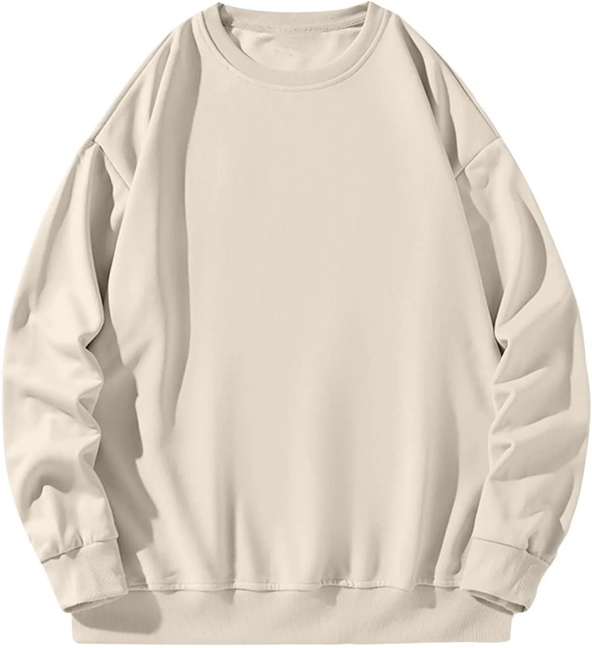 Men Oversized Sweatshirt Fleece Crewneck Long Sleeve Drop Shoulder Pullover Sweatshirts Soft Loose Basic Fall Outfits