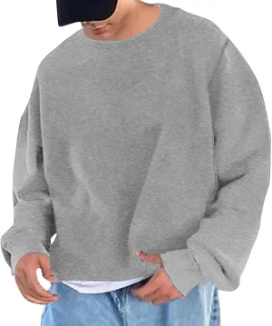 Men Oversized Sweatshirt Fleece Crewneck Long Sleeve Drop Shoulder Pullover Sweatshirts Soft Loose Basic Fall Outfits