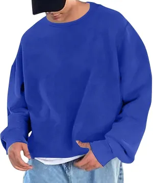 Men Oversized Sweatshirt Fleece Crewneck Long Sleeve Drop Shoulder Pullover Sweatshirts Soft Loose Basic Fall Outfits