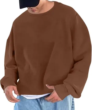 Men Oversized Sweatshirt Fleece Crewneck Long Sleeve Drop Shoulder Pullover Sweatshirts Soft Loose Basic Fall Outfits
