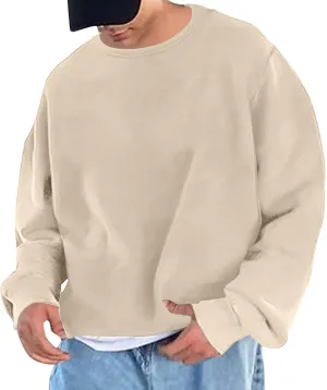 Men Oversized Sweatshirt Fleece Crewneck Long Sleeve Drop Shoulder Pullover Sweatshirts Soft Loose Basic Fall Outfits