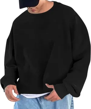 Men Oversized Sweatshirt Fleece Crewneck Long Sleeve Drop Shoulder Pullover Sweatshirts Soft Loose Basic Fall Outfits