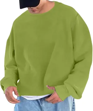 Men Oversized Sweatshirt Fleece Crewneck Long Sleeve Drop Shoulder Pullover Sweatshirts Soft Loose Basic Fall Outfits