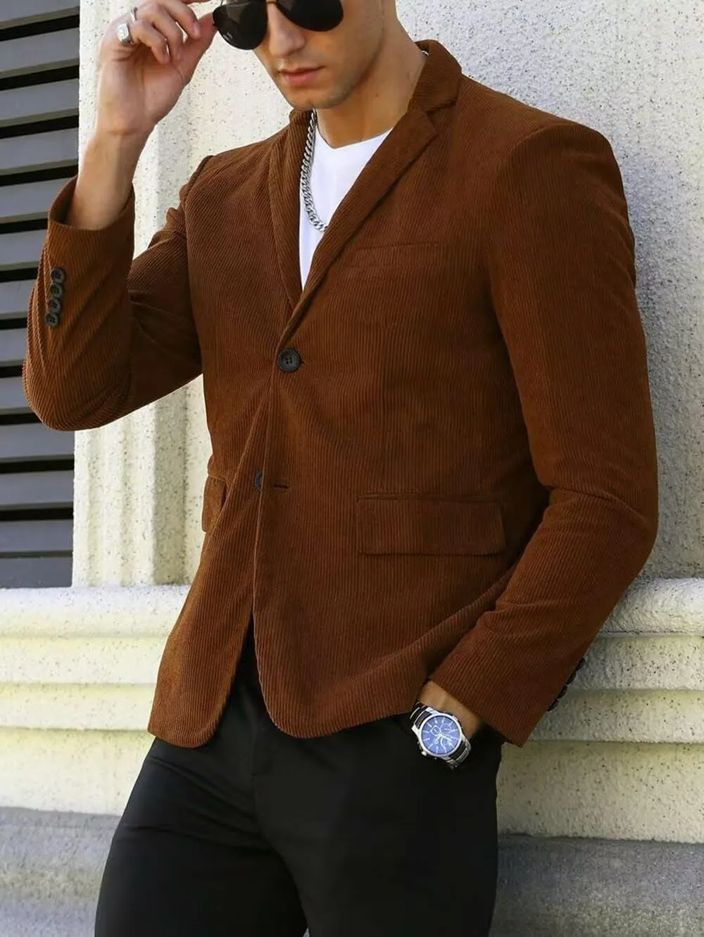 Men Suit Corduroy Blazer Formal Single Breasted British-Style Fashion Suit Coat for Men Wedding Clothing