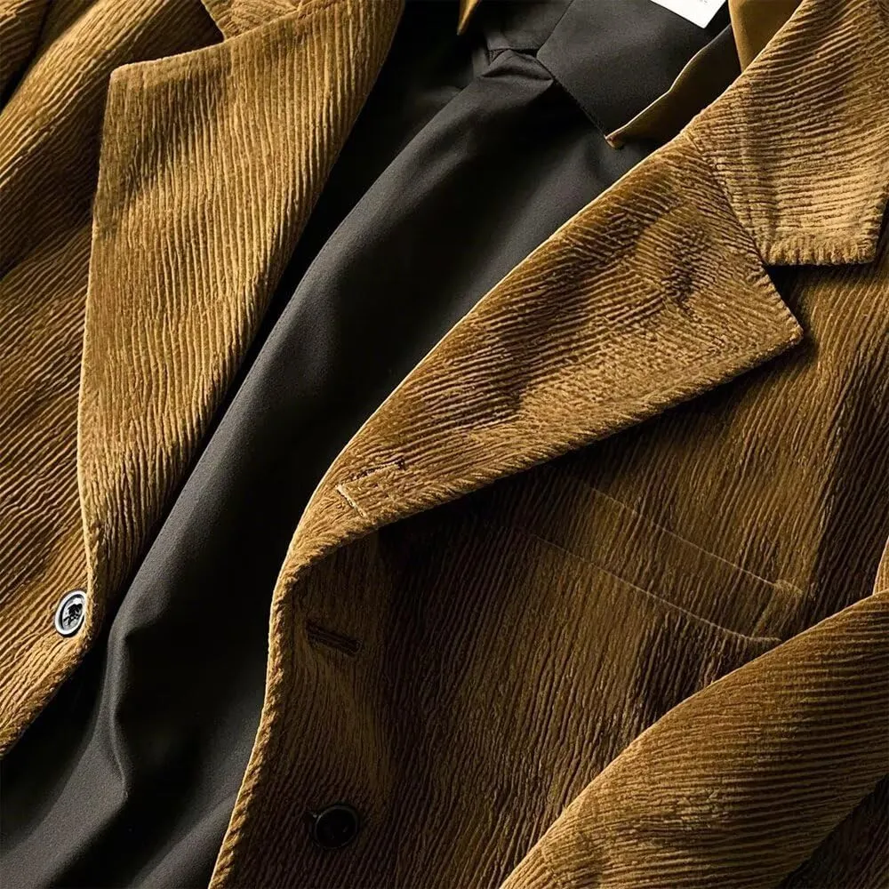 Men Suit Corduroy Blazer Formal Single Breasted British-Style Fashion Suit Coat for Men Wedding Clothing