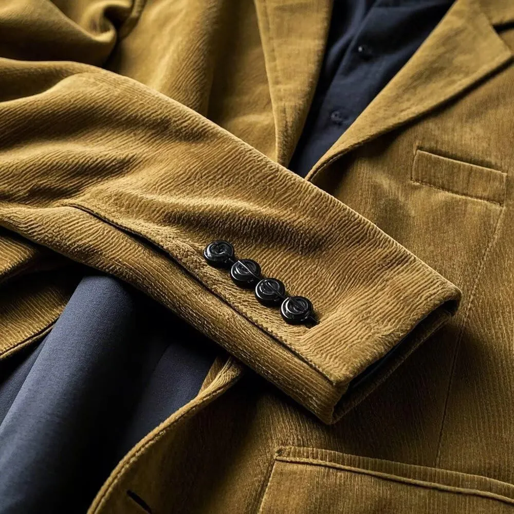 Men Suit Corduroy Blazer Formal Single Breasted British-Style Fashion Suit Coat for Men Wedding Clothing