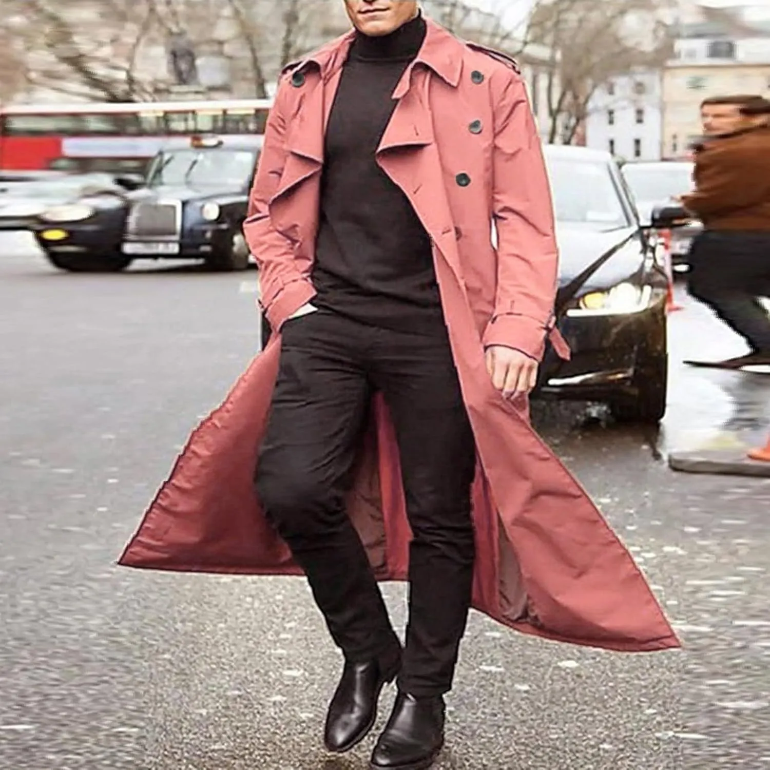 Men Trench Coat Winter Long Jacket Double Breasted Overcoat Men's Classic Wool Trench Overcoat Long Coat Jackets