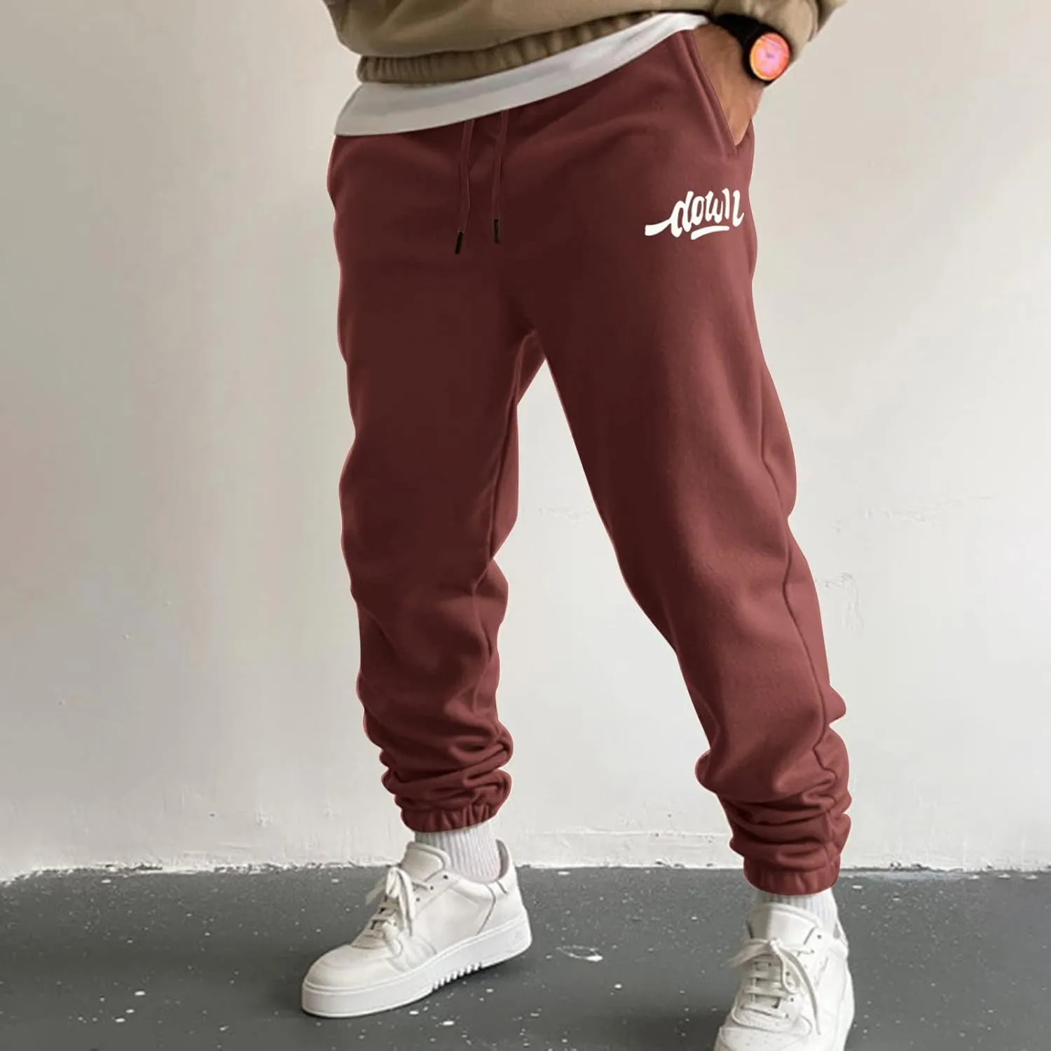 Mens Autumn and Winter High Street Fashion Leisure Loose Sports Running Solid Color Lace Up Pants Sweater Sport