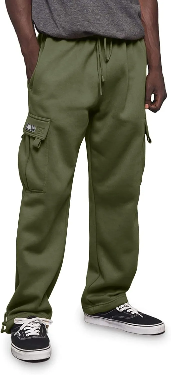 Mens Baggy Cargo Pants Elastic Waist Open Bottom Sweatpants Loose Fit Lightweight Hiking Work Pant Multi Pockets