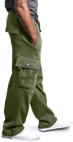 Mens Baggy Cargo Pants Elastic Waist Open Bottom Sweatpants Loose Fit Lightweight Hiking Work Pant Multi Pockets