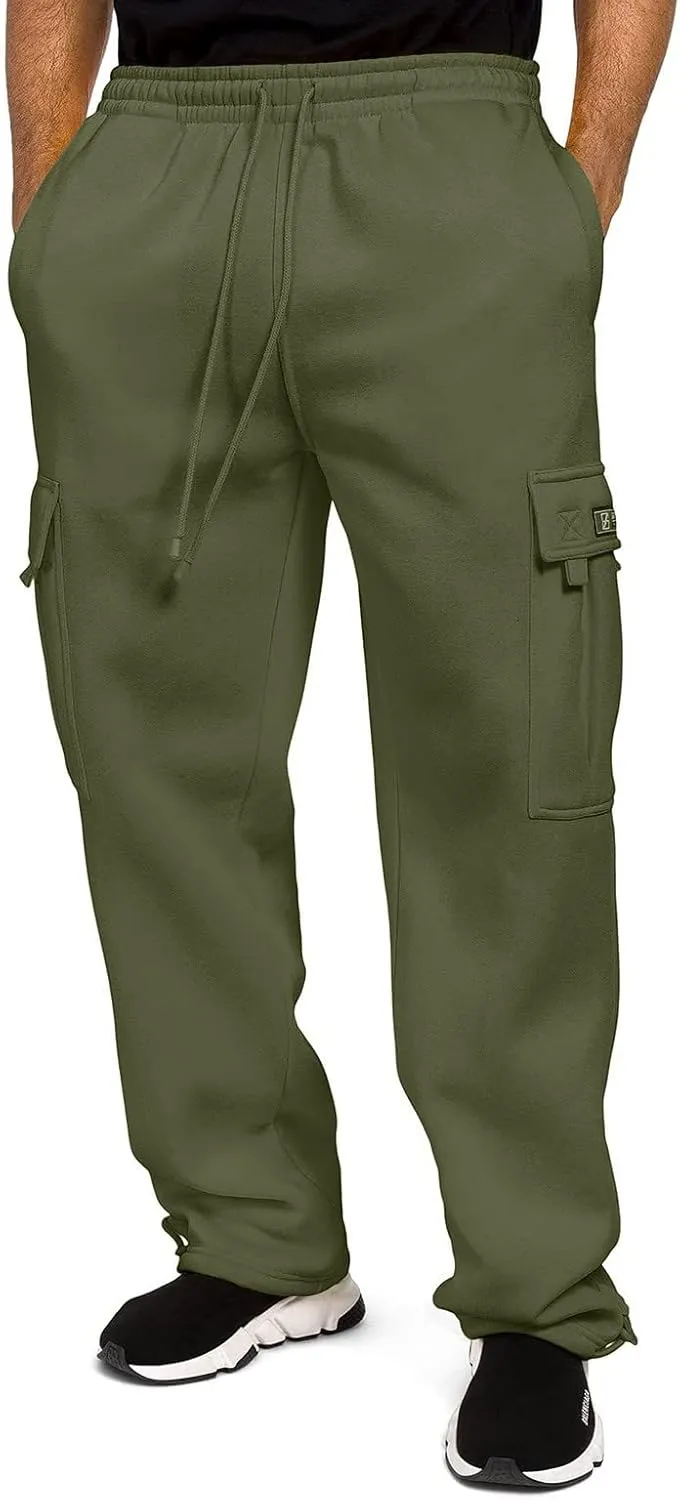 Mens Baggy Cargo Pants Elastic Waist Open Bottom Sweatpants Loose Fit Lightweight Hiking Work Pant Multi Pockets