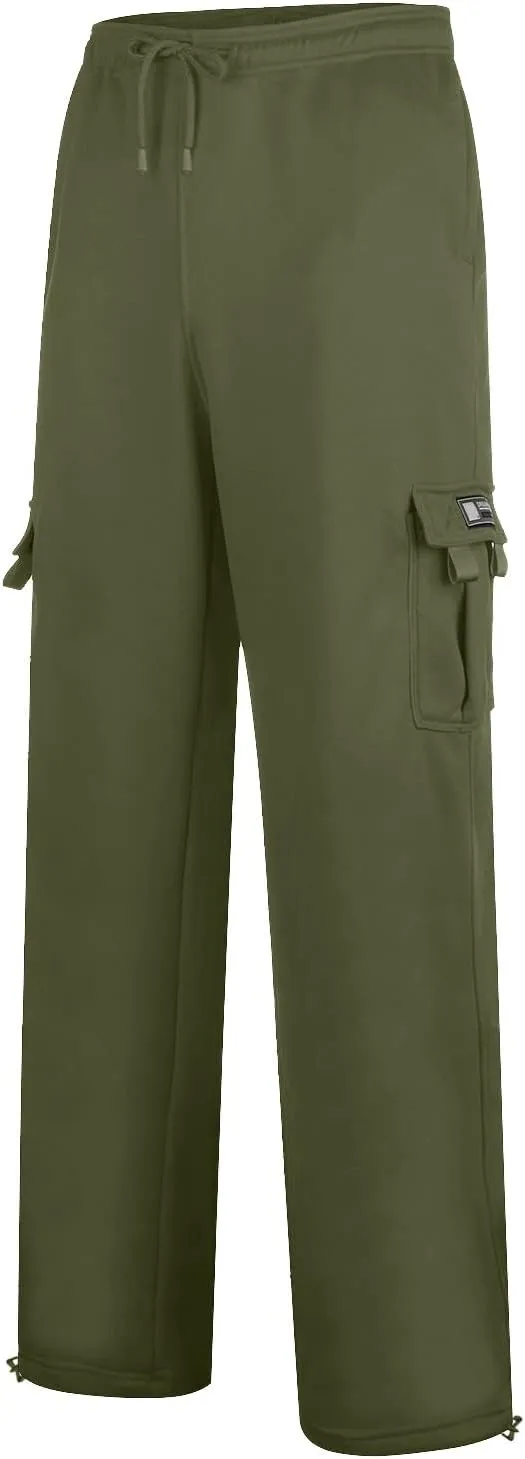 Mens Baggy Cargo Pants Elastic Waist Open Bottom Sweatpants Loose Fit Lightweight Hiking Work Pant Multi Pockets