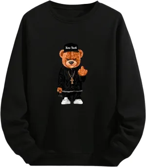 Men's Bear Graphic Sweatshirts Long Sleeve Oversized Crewneck Pullover Tops