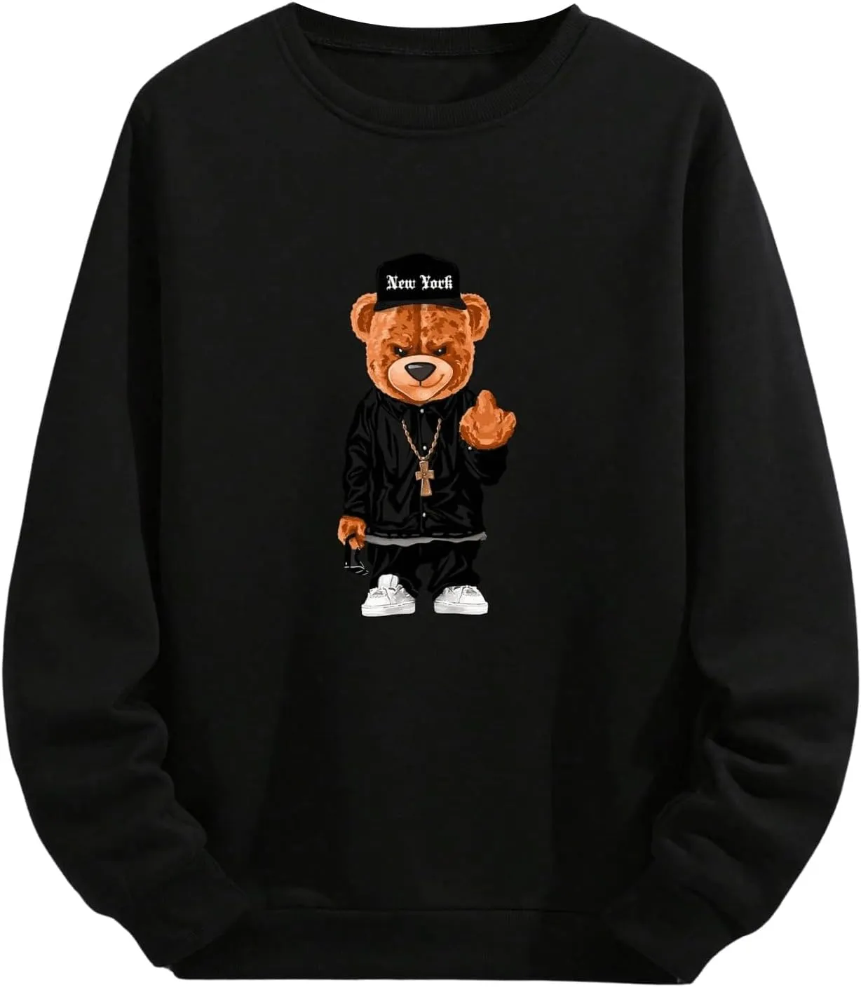 Men's Bear Graphic Sweatshirts Long Sleeve Oversized Crewneck Pullover Tops