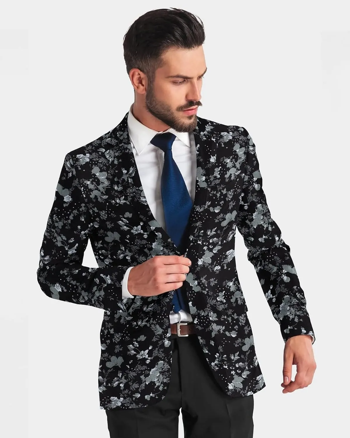 Men's Blazer 2 Button Long Sleeve Printed Regular Fit Suit Jacket Business Lightweight Casual Sport Coat