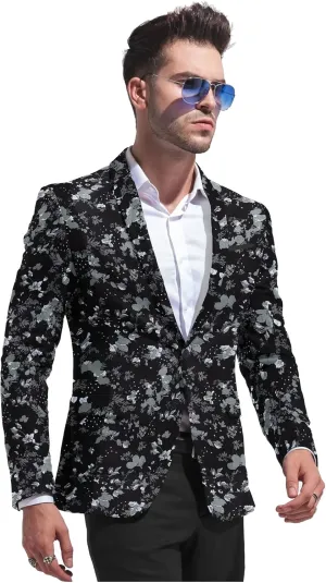 Men's Blazer 2 Button Long Sleeve Printed Regular Fit Suit Jacket Business Lightweight Casual Sport Coat