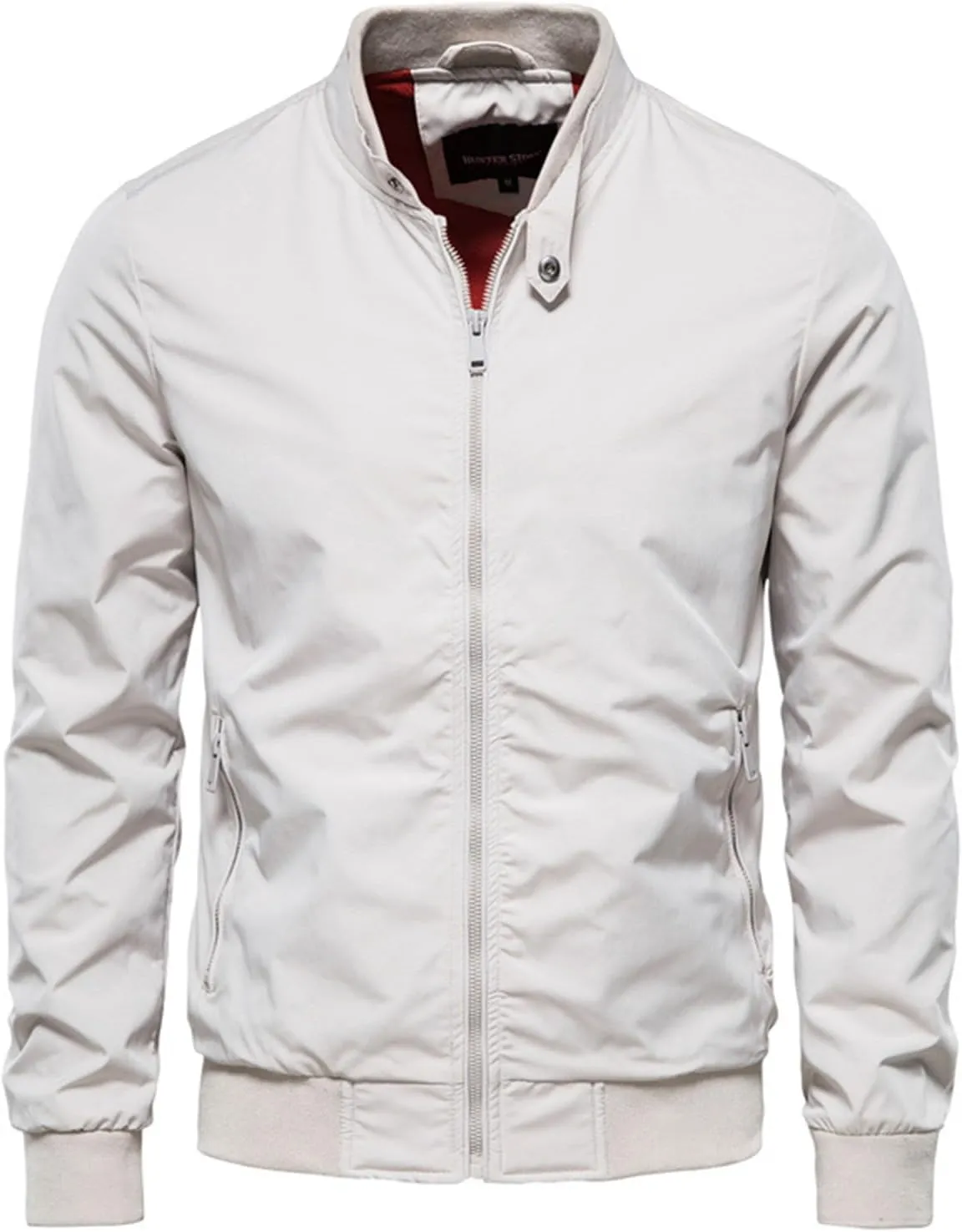 Mens Bomber Jackets Lightweight Windbreaker Fashion Solid Sports Zipper Stand Collar Winter Coat with Pockets