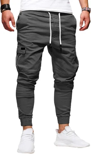 Mens Cargo Pants Casual Elastic Waist Joggers Sweatpants Slim Fit Workout Athletic Fashion Trousers for Mens