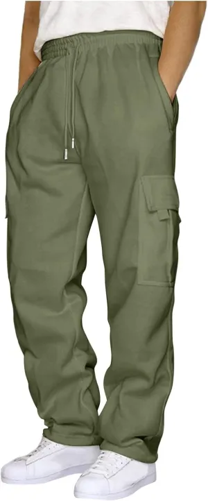 Men's Cargo Sweatpants Heavyweight Fleece Joggers Loose Fit Open Bottom Casual Workout Athletic Pants with Pockets