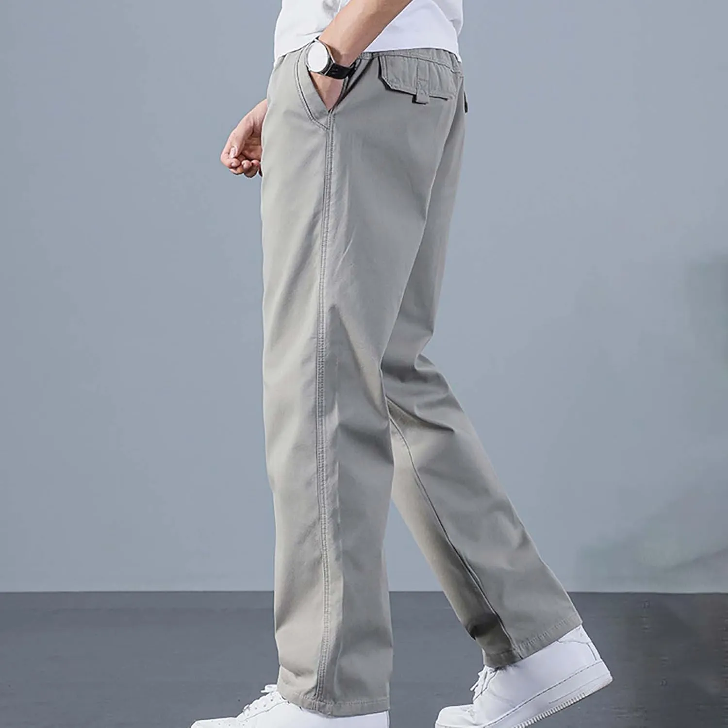 Mens Casual Cargo Pants Loose Fit Open Bottom Outdoor Hiking Pants for Men Elastic Waist Straight Leg Work Trousers