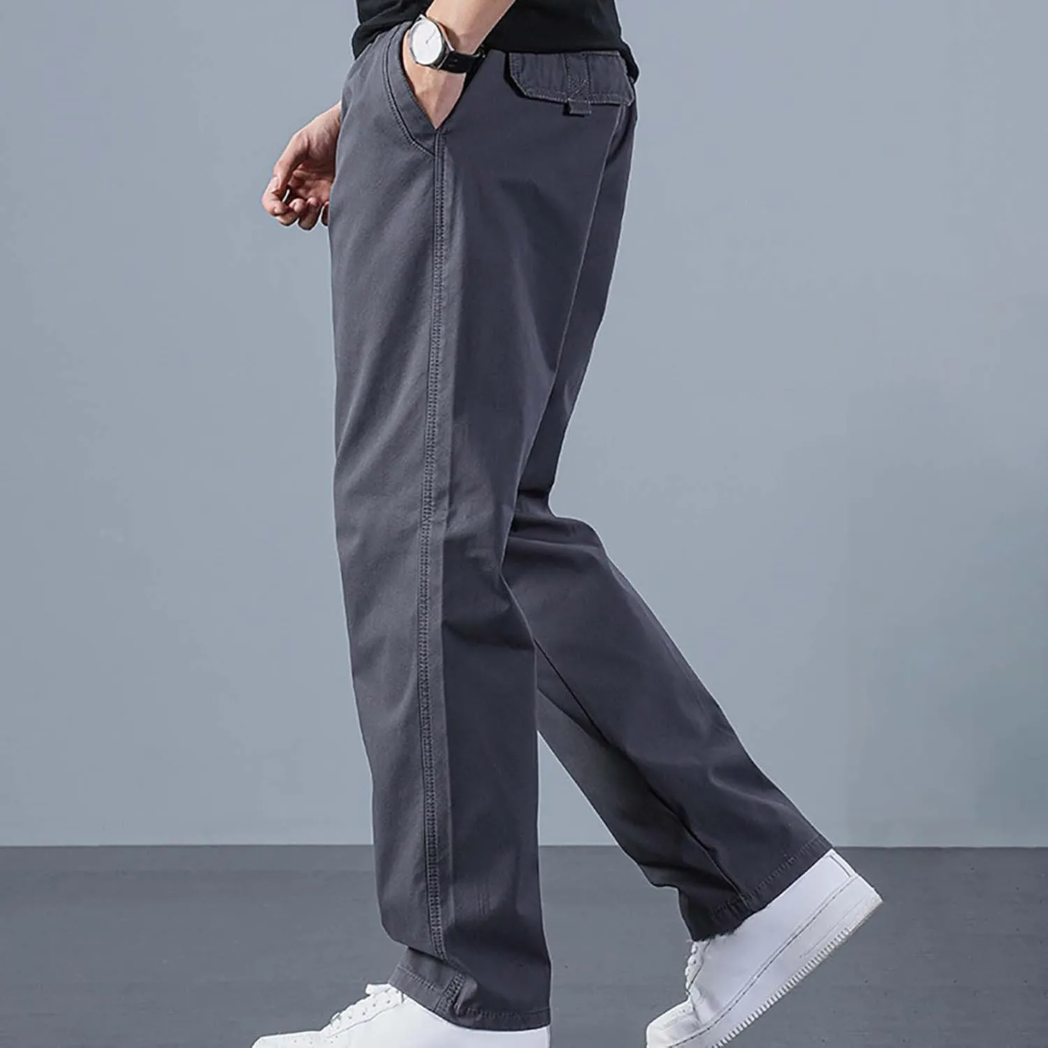 Mens Casual Cargo Pants Loose Fit Open Bottom Outdoor Hiking Pants for Men Elastic Waist Straight Leg Work Trousers