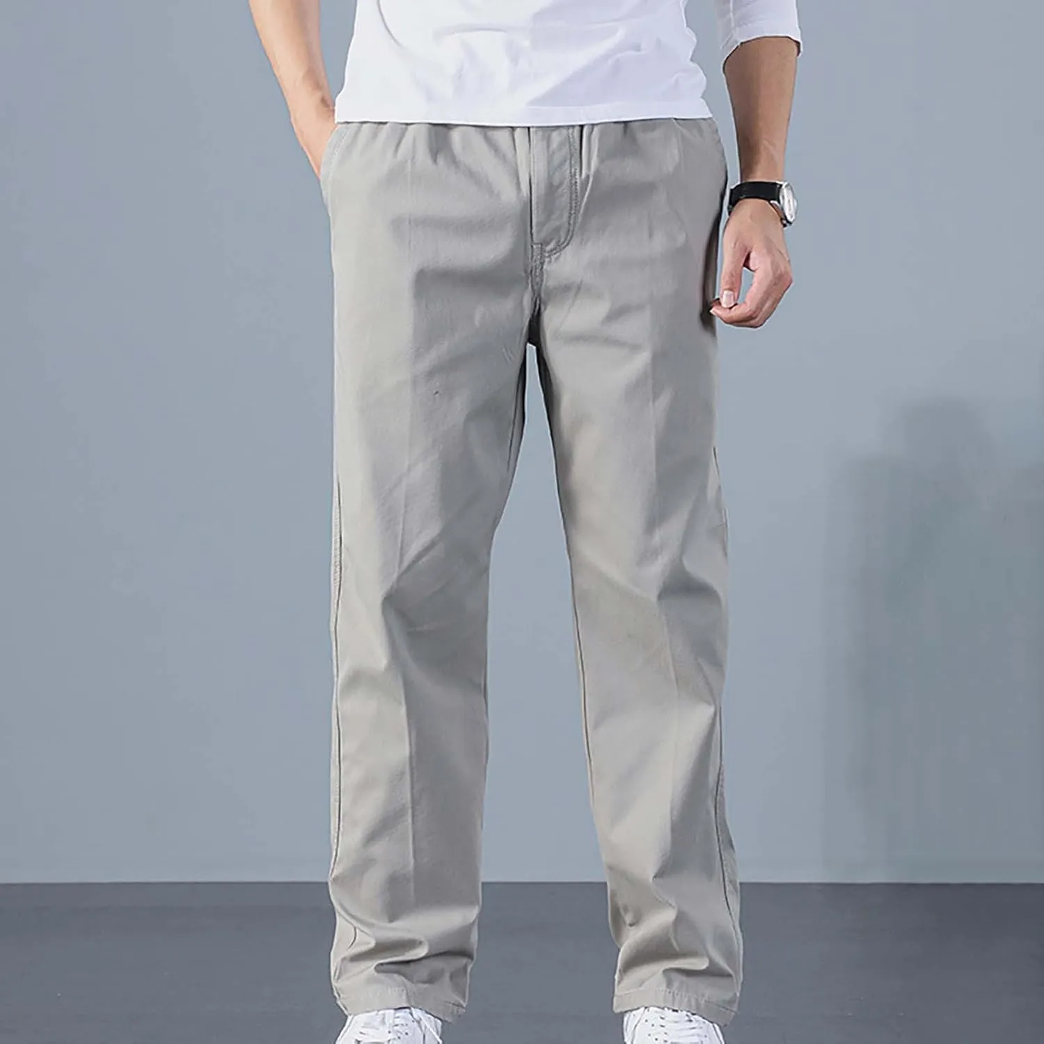 Mens Casual Cargo Pants Loose Fit Open Bottom Outdoor Hiking Pants for Men Elastic Waist Straight Leg Work Trousers