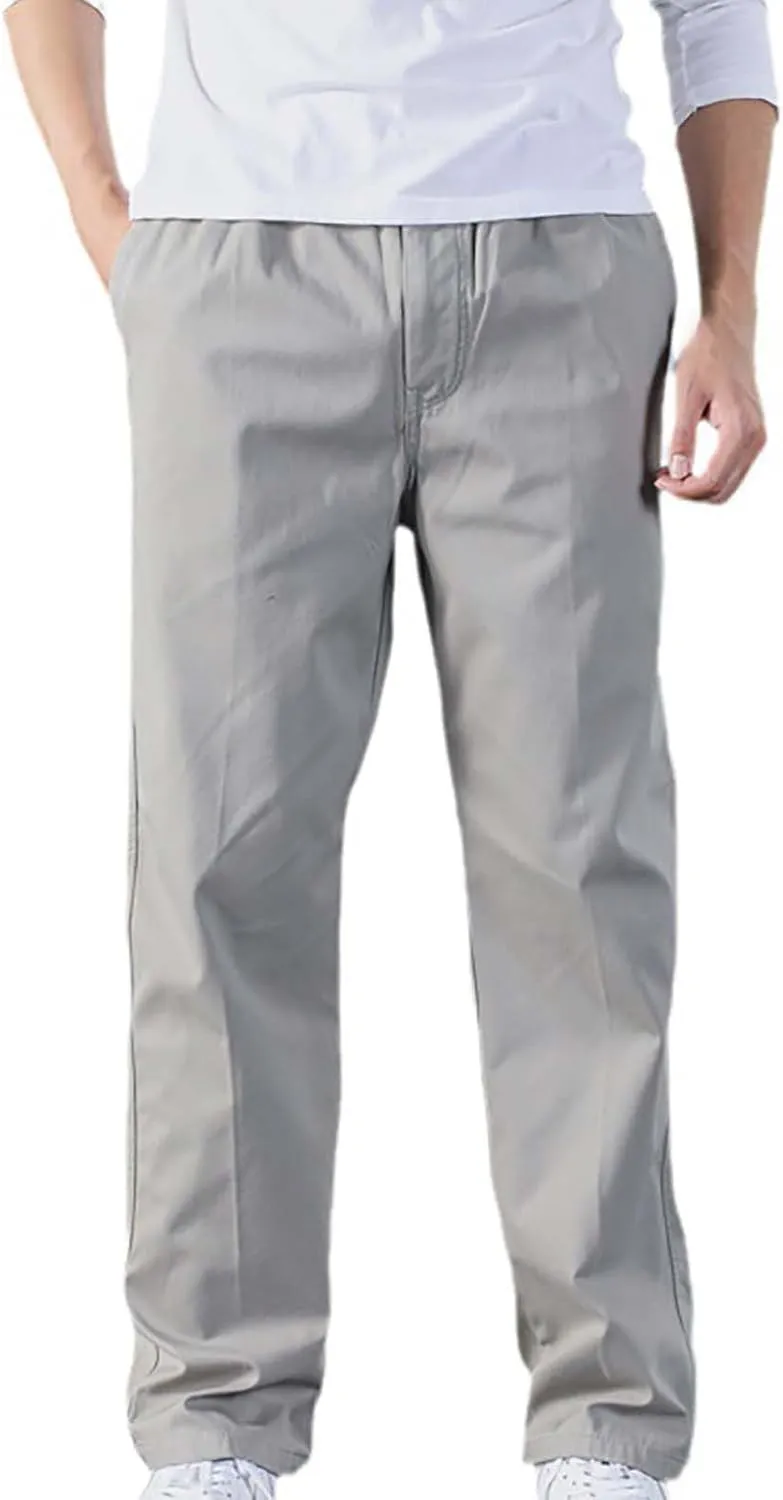 Mens Casual Cargo Pants Loose Fit Open Bottom Outdoor Hiking Pants for Men Elastic Waist Straight Leg Work Trousers