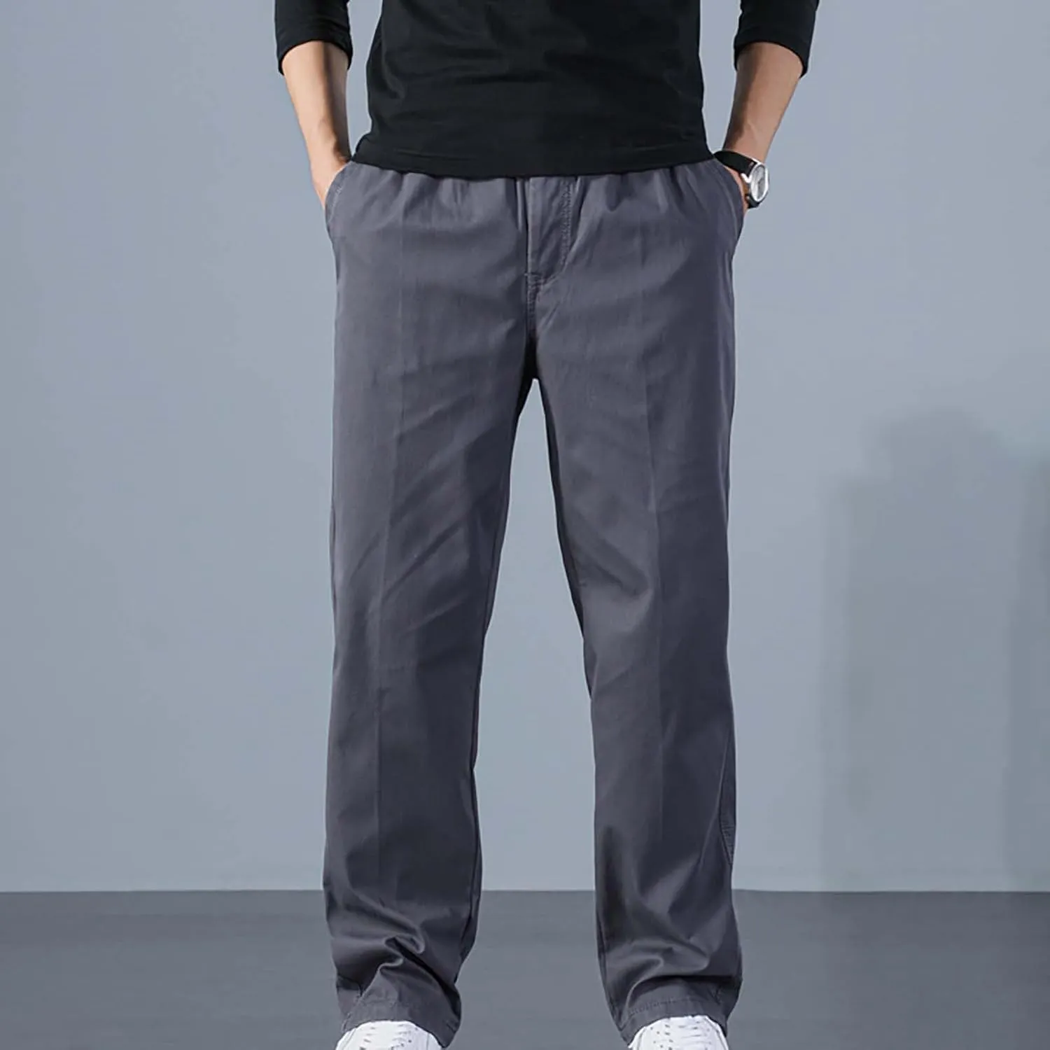 Mens Casual Cargo Pants Loose Fit Open Bottom Outdoor Hiking Pants for Men Elastic Waist Straight Leg Work Trousers