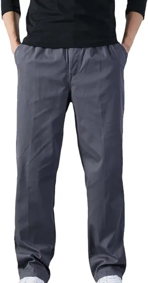 Mens Casual Cargo Pants Loose Fit Open Bottom Outdoor Hiking Pants for Men Elastic Waist Straight Leg Work Trousers
