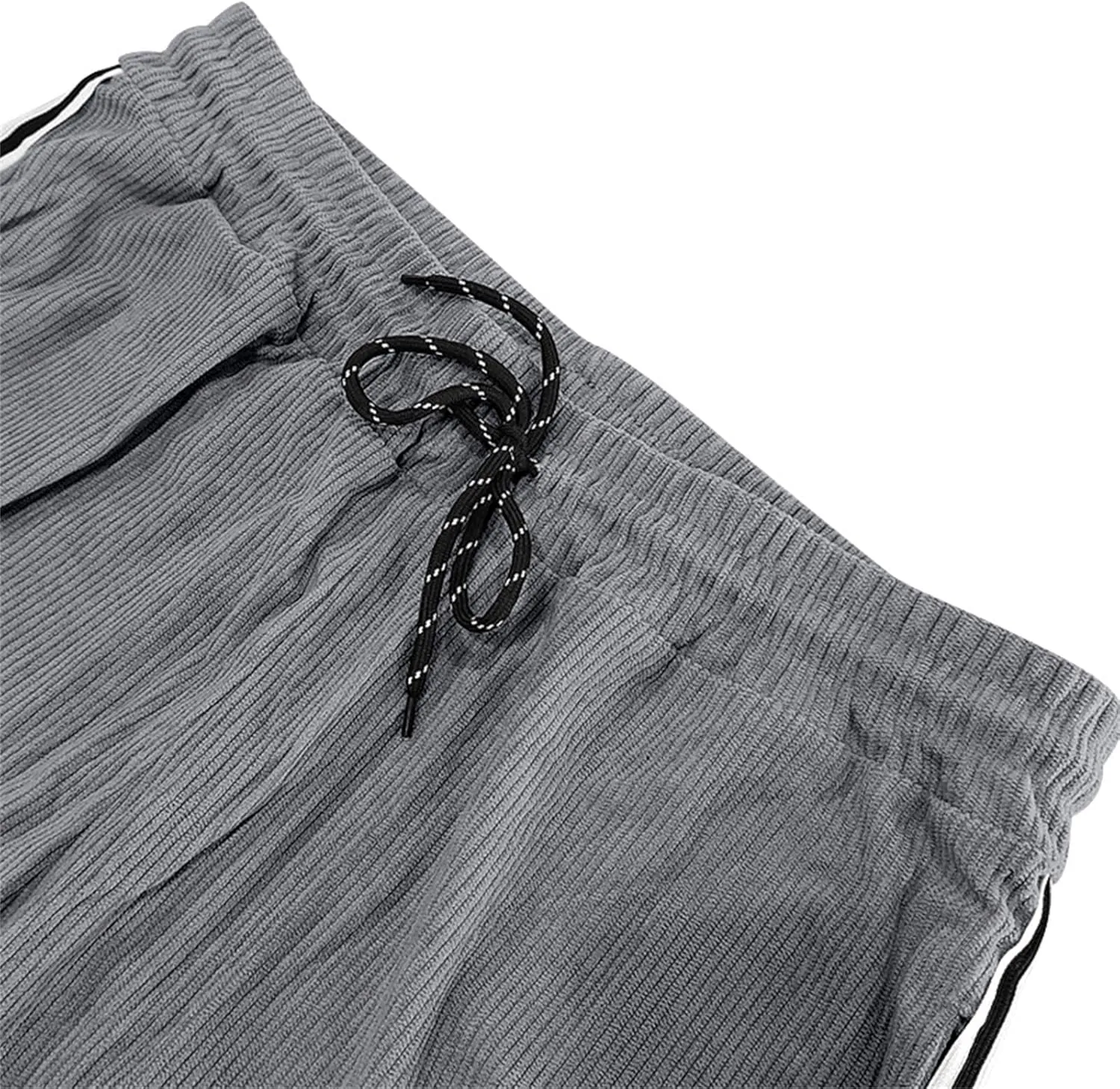 Men's Casual Corduroy Pants Loose Wide Leg Striped Pants Fashion Elastic Waist Drawstring Baggy Sweatpants Slacks