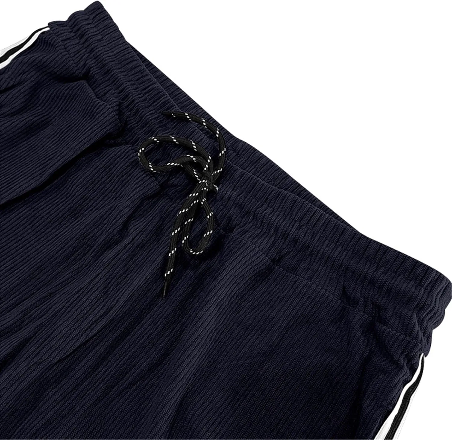 Men's Casual Corduroy Pants Loose Wide Leg Striped Pants Fashion Elastic Waist Drawstring Baggy Sweatpants Slacks