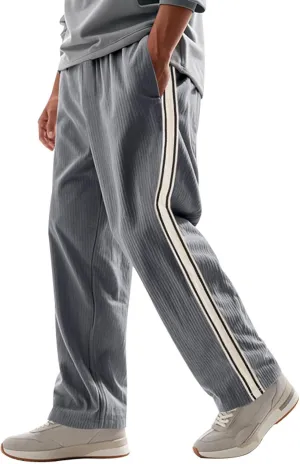 Men's Casual Corduroy Pants Loose Wide Leg Striped Pants Fashion Elastic Waist Drawstring Baggy Sweatpants Slacks