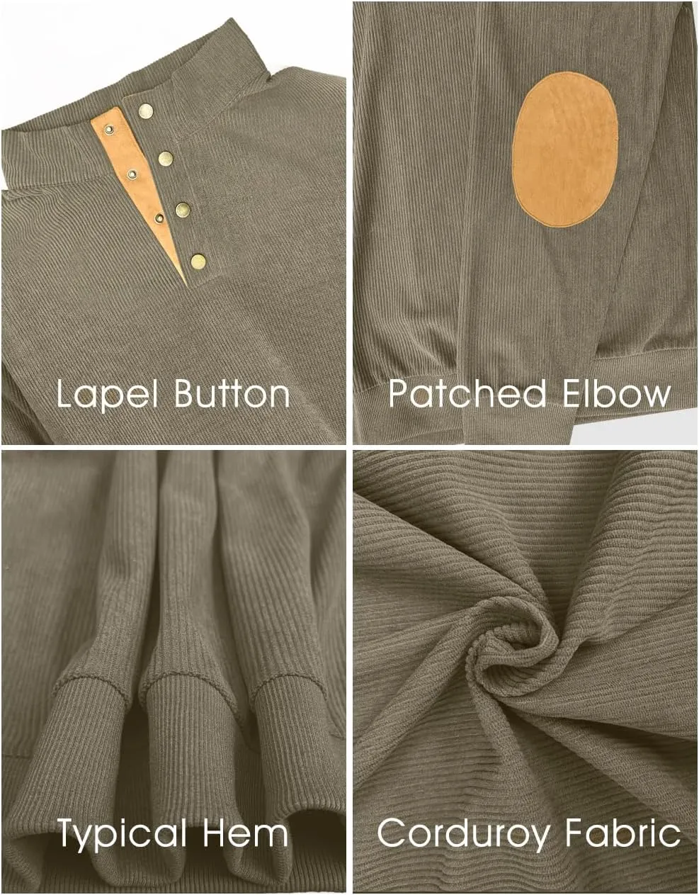 Mens Casual Corduroy Sweatshirt Long Sleeve Stand Collar 1/4 Button Up Pullover Fall Polo Sweaters
