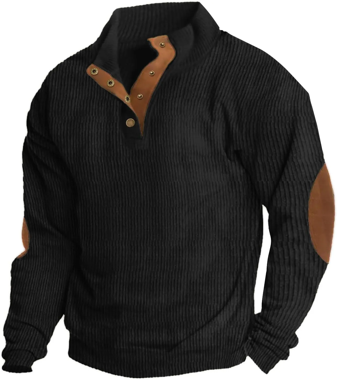 Mens Casual Corduroy Sweatshirt Long Sleeve Stand Collar 1/4 Button Up Pullover Fall Polo Sweaters
