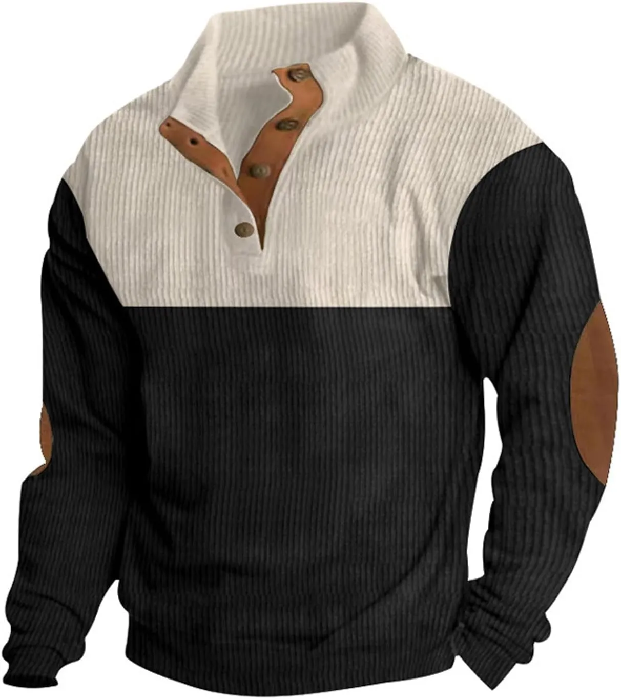 Men's Casual Corduroy Sweatshirt Winter Long Sleeve Heavyweight Thermal Stand Collar Button Pullover Sweatshirts