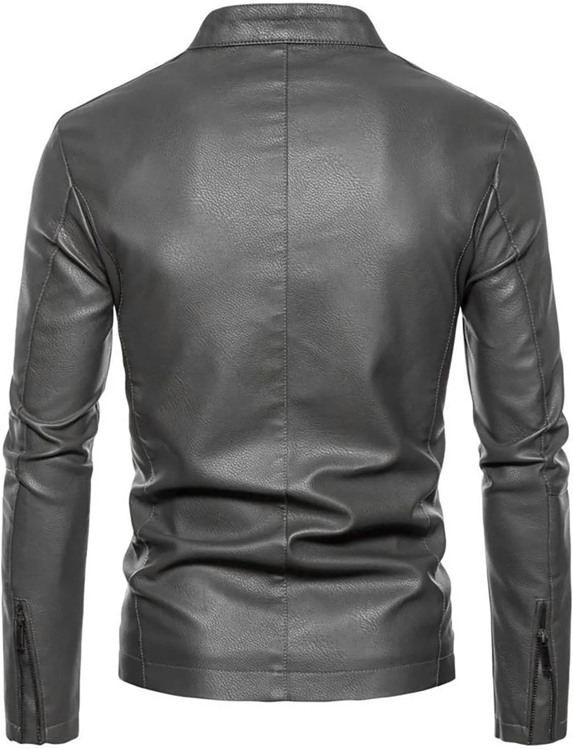 Men's Casual Faux Leather Jacket Stand Collar Zip-up Biker Motorcycle Jackets Classic Solid Jackets Coat with Pocket