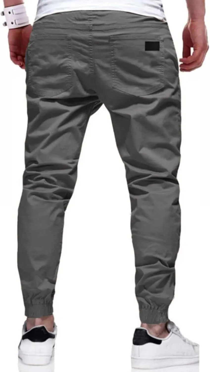 Mens Casual Joggers Cargo Pants Drawstring Chino Hiking Pants Outdoor Twill Track Jogging Sweatpants Pants for Men