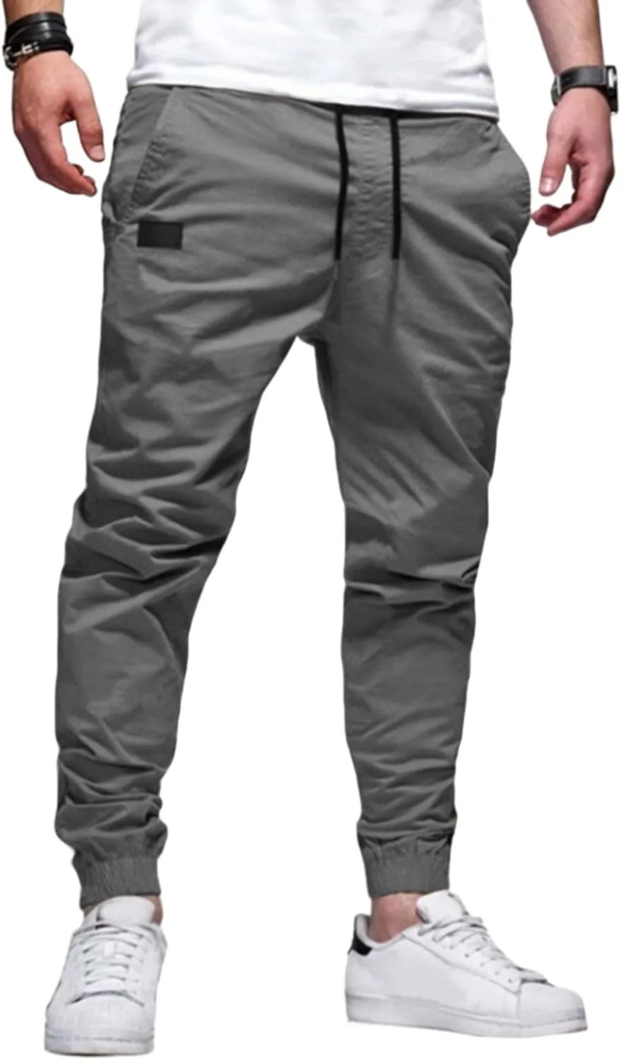 Mens Casual Joggers Cargo Pants Drawstring Chino Hiking Pants Outdoor Twill Track Jogging Sweatpants Pants for Men