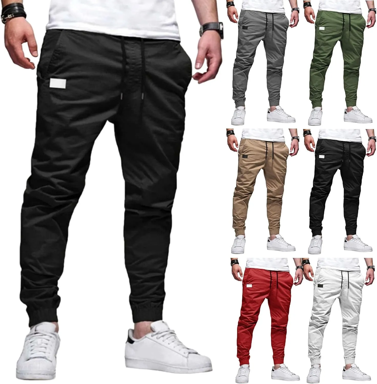 Mens Casual Joggers Cargo Pants Drawstring Chino Hiking Pants Outdoor Twill Track Jogging Sweatpants Pants for Men