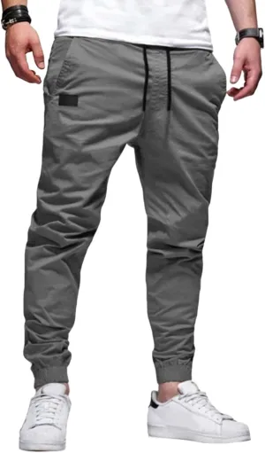 Mens Casual Joggers Cargo Pants Drawstring Chino Hiking Pants Outdoor Twill Track Jogging Sweatpants Pants for Men