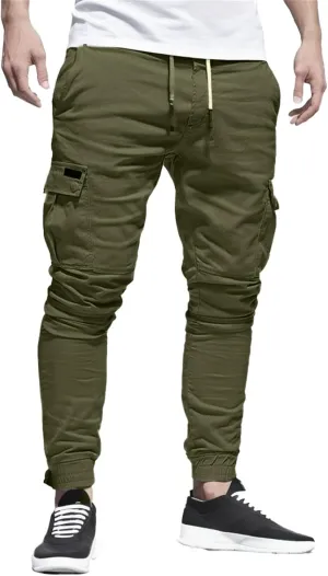 Men's Casual Joggers Cotton Pants Drawstring Hiking Pants Outdoor Twill Track Sweatpants with Pockets for Men