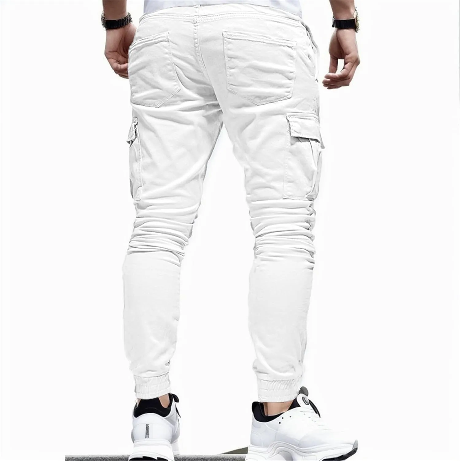 Men's Casual Joggers Cotton Pants Drawstring Hiking Pants Outdoor Twill Track Sweatpants with Pockets for Men