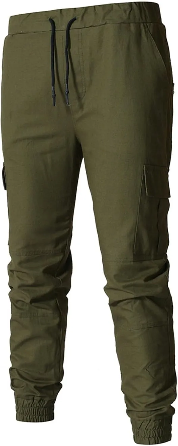 Men's Casual Joggers Cotton Pants Drawstring Hiking Pants Outdoor Twill Track Sweatpants with Pockets for Men