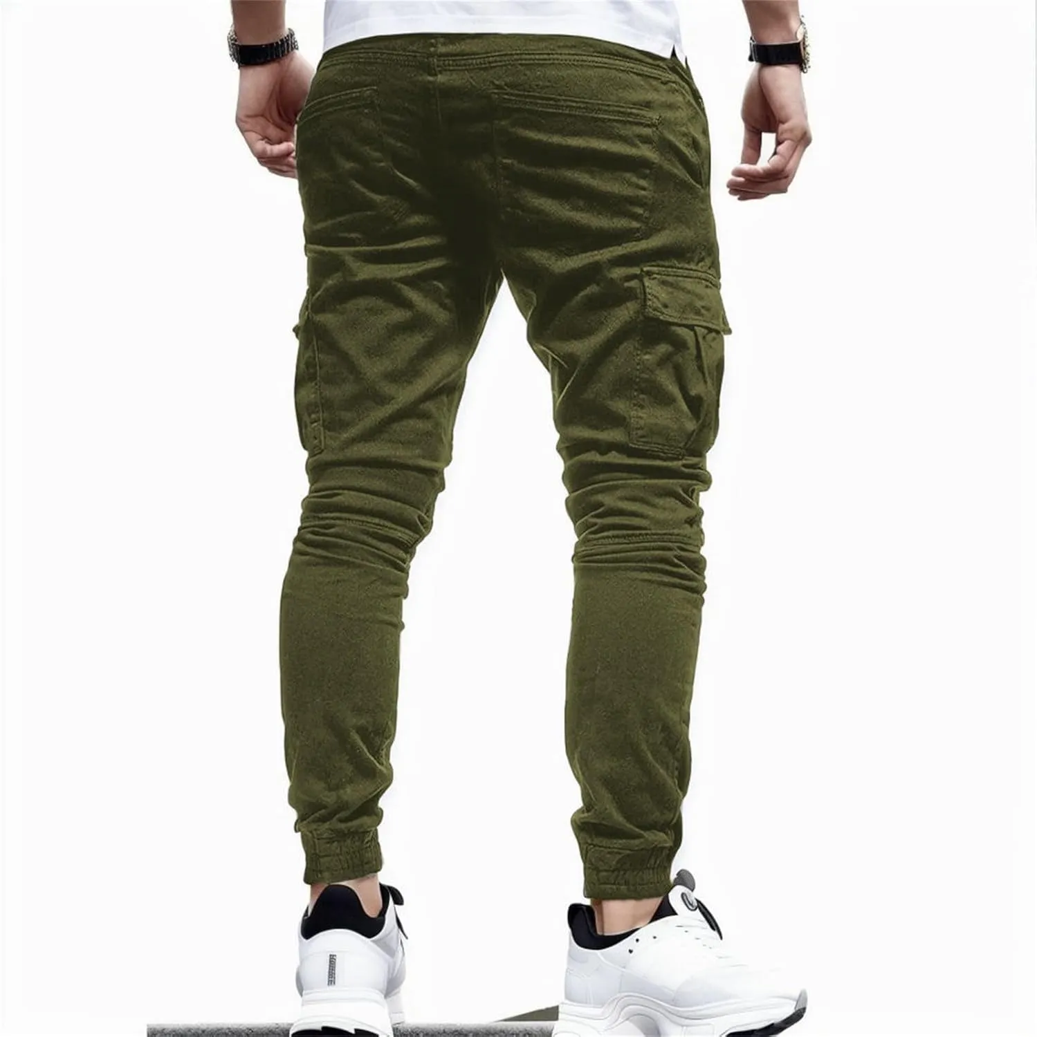 Men's Casual Joggers Cotton Pants Drawstring Hiking Pants Outdoor Twill Track Sweatpants with Pockets for Men