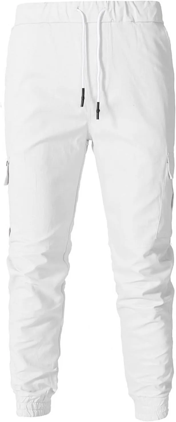 Men's Casual Joggers Cotton Pants Drawstring Hiking Pants Outdoor Twill Track Sweatpants with Pockets for Men