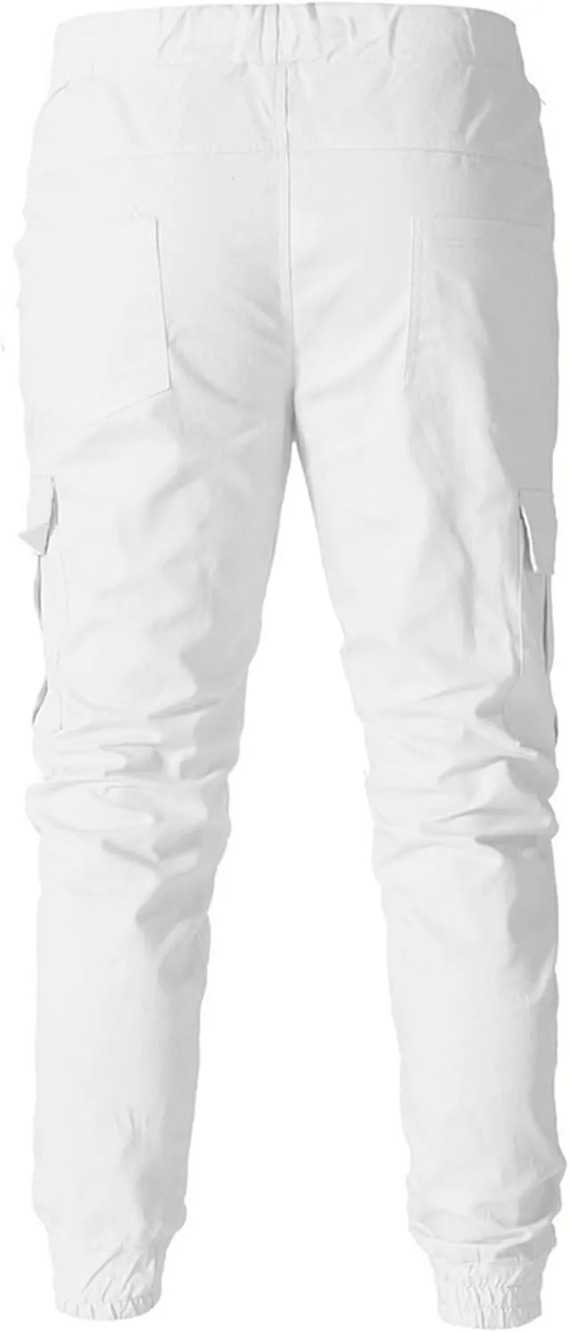 Men's Casual Joggers Cotton Pants Drawstring Hiking Pants Outdoor Twill Track Sweatpants with Pockets for Men