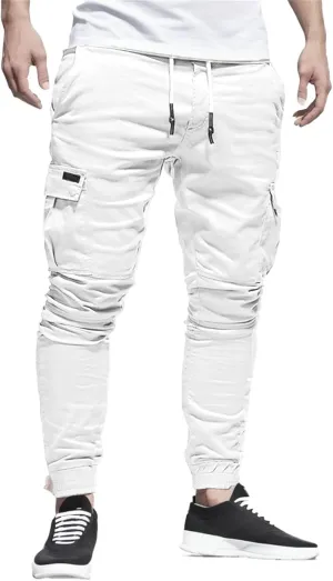 Men's Casual Joggers Cotton Pants Drawstring Hiking Pants Outdoor Twill Track Sweatpants with Pockets for Men