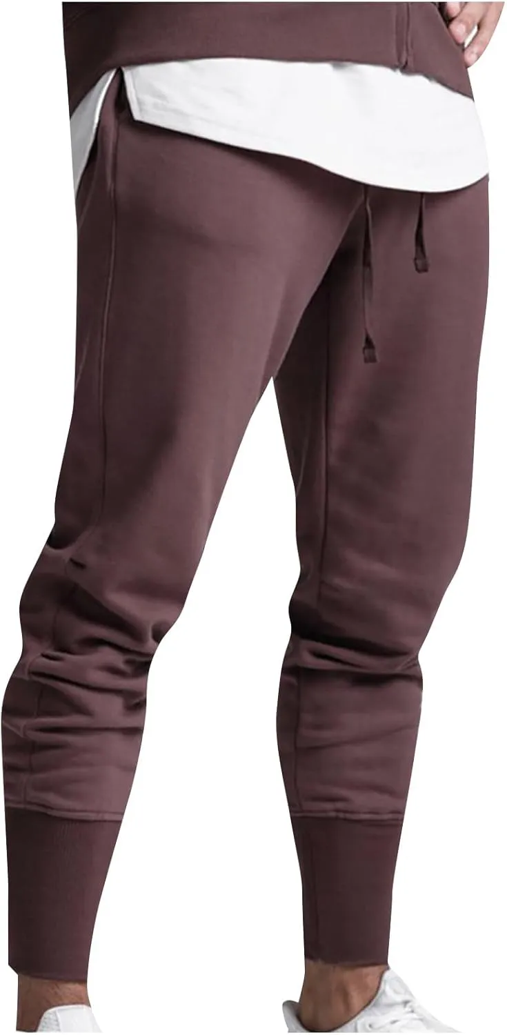 Mens Casual Pants with Pockets Chinos Pants Men Slim Fit Bound Feet Drawstring Elastic Waist Solid Color Sweatpants Trouser