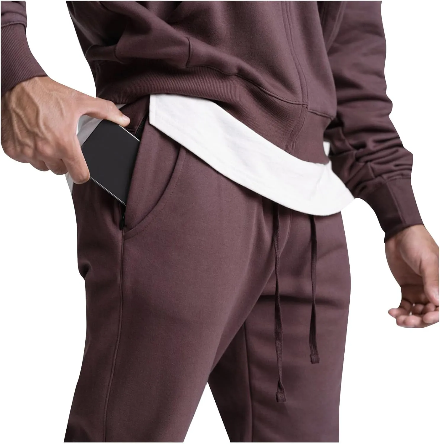 Mens Casual Pants with Pockets Chinos Pants Men Slim Fit Bound Feet Drawstring Elastic Waist Solid Color Sweatpants Trouser